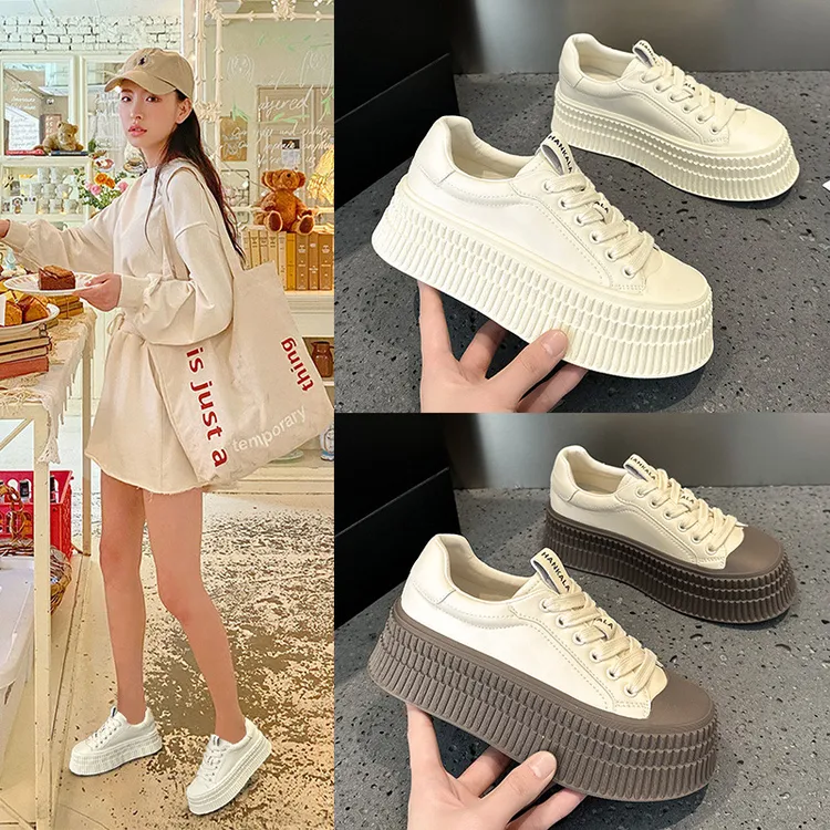 网红松糕饼干鞋女ins爆款超火真皮小白鞋女鞋2025年春季透气板鞋