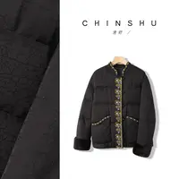 清舒【今时令】国风90白鹅绒水貂刺绣鹅绒服立领冬季保暖外套#58905