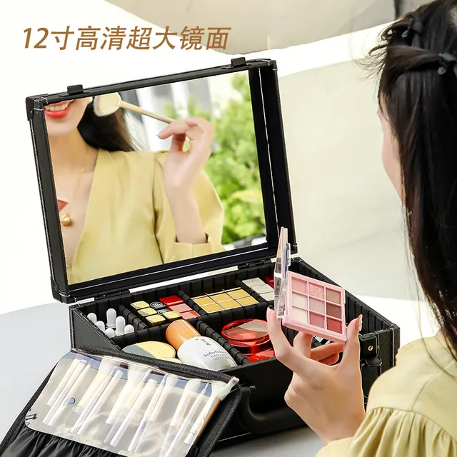 绣纹美甲工具箱化妆箱带屏镜收纳盒多功能跟妆化妆师专用化妆包新