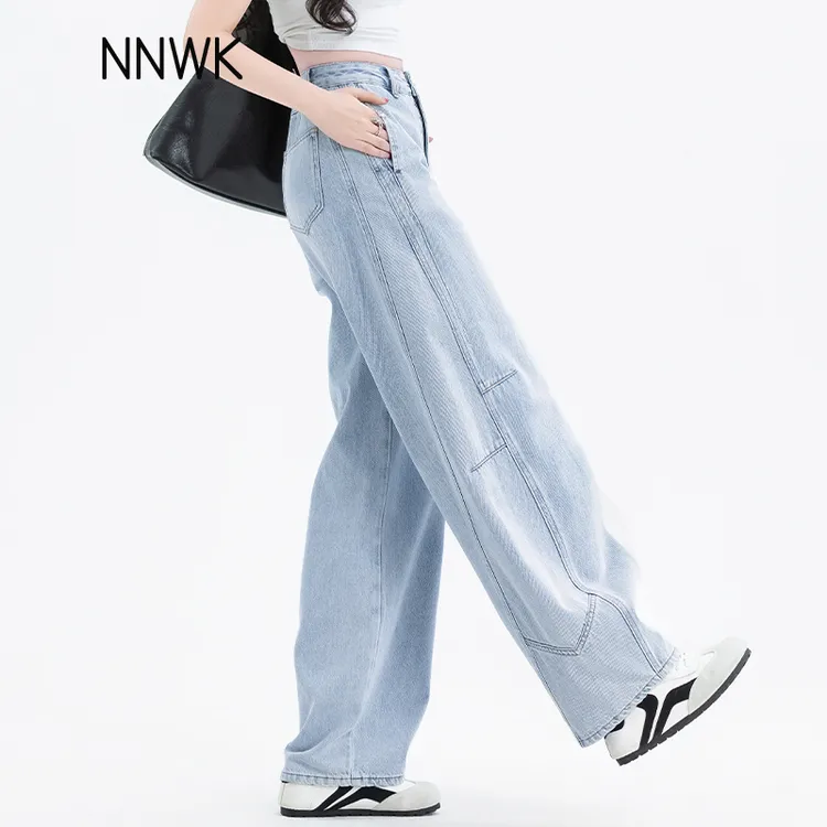 浅色牛仔裤女2025新款今年流行爆款弯刀裤加绒显瘦阔腿裤香蕉裤