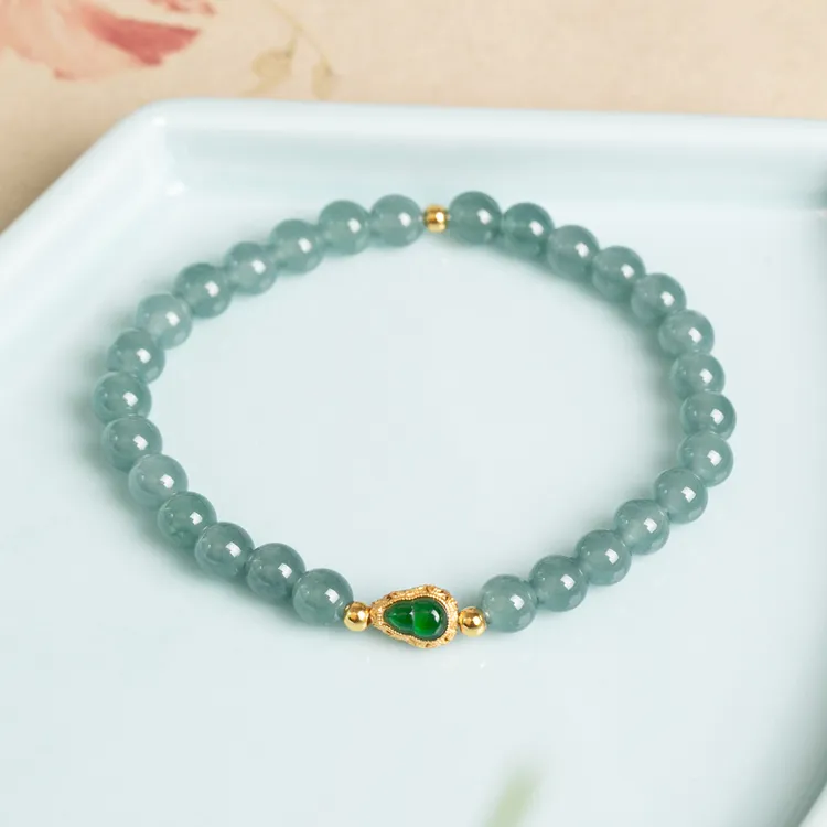 小银匠危地马拉翡翠手链蓝水蓝色葫芦翡翠手链危料水晶母亲节礼物