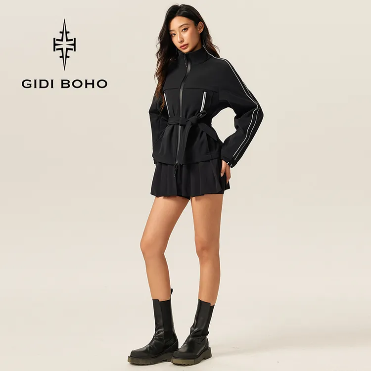 GIDI BOHO/极地薄荷秋冬新款时尚黑色长袖短款百搭修身休闲外套女