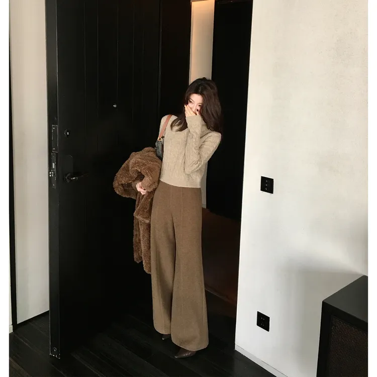 【ALONESAVOR】龍喜儿 精致小香阔腿裤轻熟复古羊毛微喇裤J725