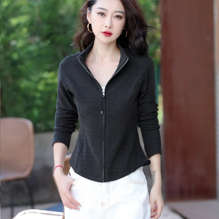 半高领双面德绒秋冬新款双拉链外套修身加绒卫衣加厚保暖内搭上衣