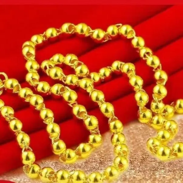 合金项链 【圆珠项链金色长款饰品】男士空心霸气光珠光面素款