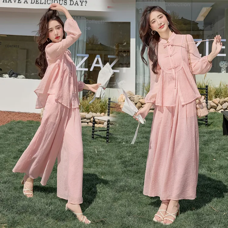 新中式国风阔腿裤裙套装女2025夏新款时尚洋气减龄遮肉防晒三件套