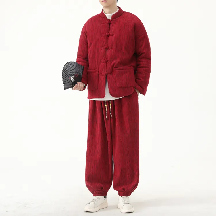 2025冬季新款中国风灯芯绒唐装加厚保暖棉衣套装复古棉服两件套