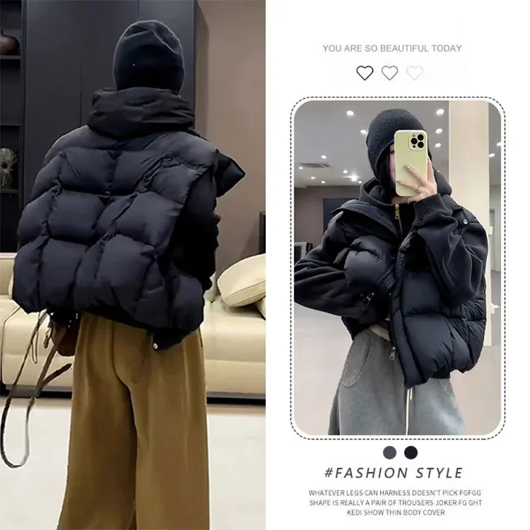 立领黑色马甲女短款秋冬新款韩版宽松高级感小个子棉服马夹短外套