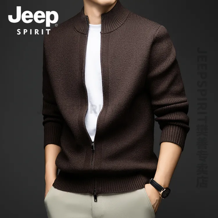 JEEPSPIRIT吉普秋冬季开衫毛衣针织衫米驼色针织开衫百搭男士加厚