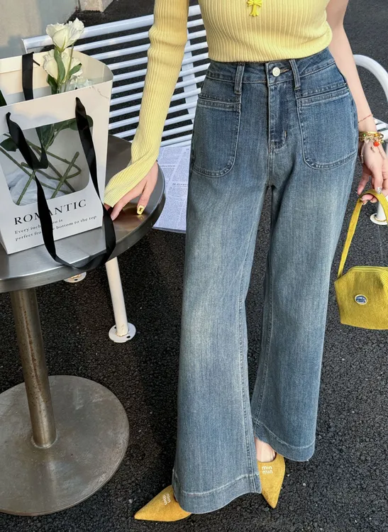 夏季薄款美式复古直筒烟管小微喇阔腿女神裤中高腰显瘦时尚A517