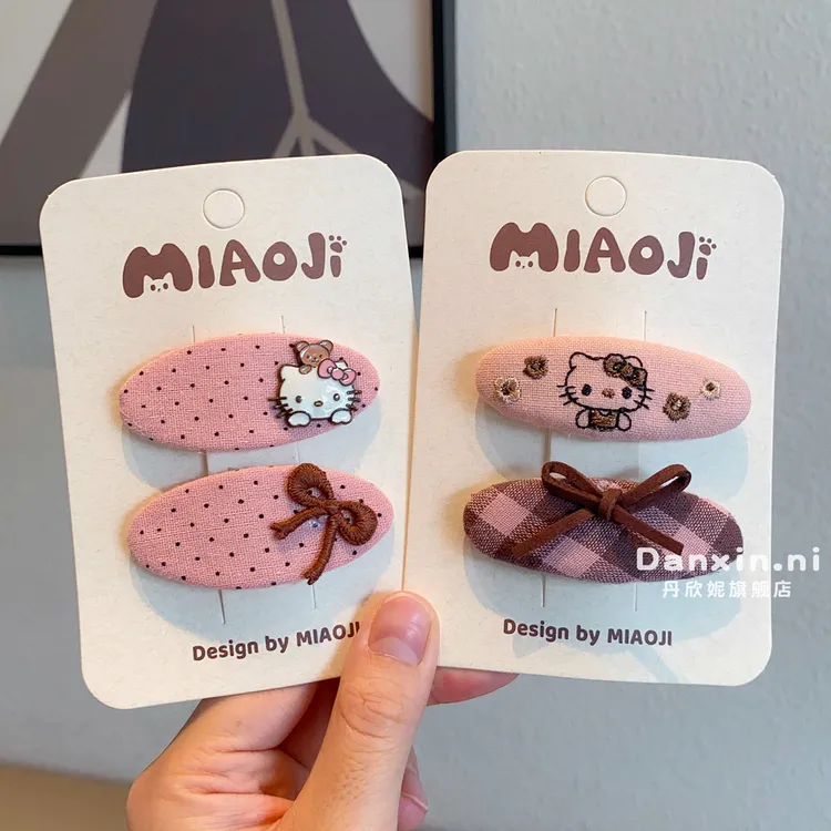 儿童可爱波点kt猫刘海夹韩版小女孩甜美蝴蝶结侧边发卡不伤发头饰