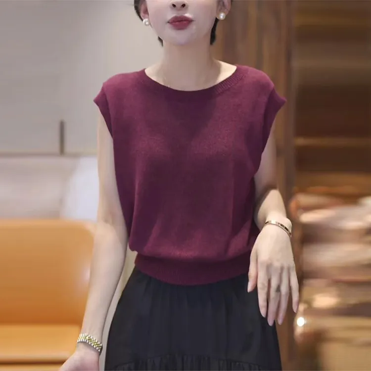 杨梅色冰丝无袖针织衫女2025夏季新款慵懒洋气减龄显瘦百搭上衣潮