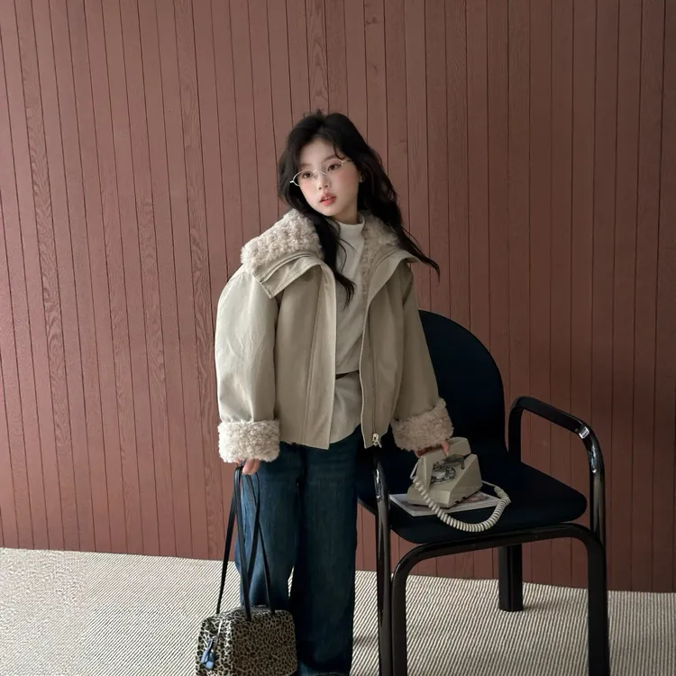 男女童加绒加棉派克服韩系冬季大毛领外套