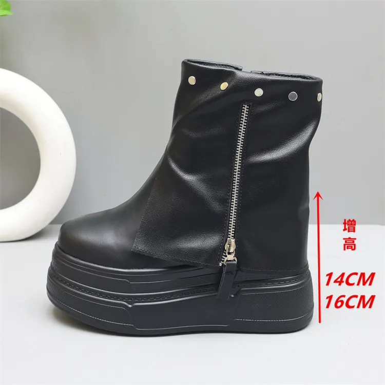 14厘米增高女鞋2025新款小白鞋女厚底16公分裤管靴小个子短靴子