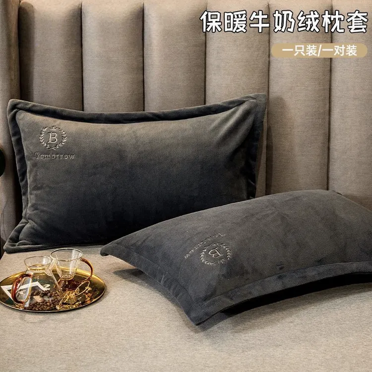 颜色花型随机发介者勿拍牛奶绒枕套加厚珊瑚绒枕头套冬季家用宿舍
