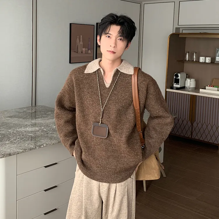 一轩轩轩【苍山赋雪】冬季慵懒感格雷系加厚男款内搭针织衫毛衣5510