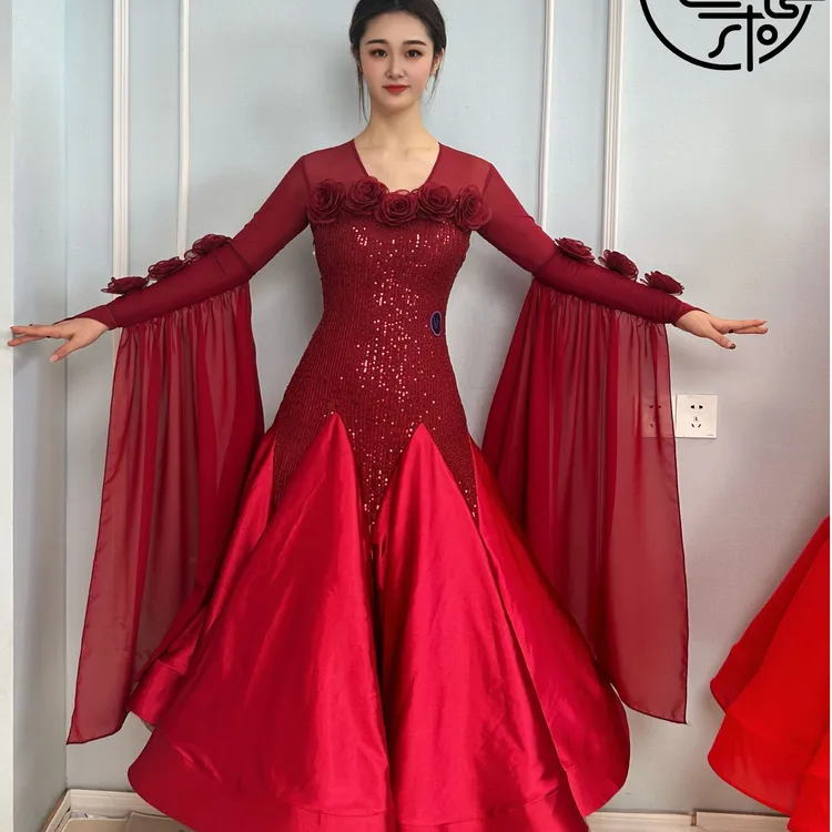 西朵舞服亮片重工高档显瘦摩登舞专业表演裙XD689