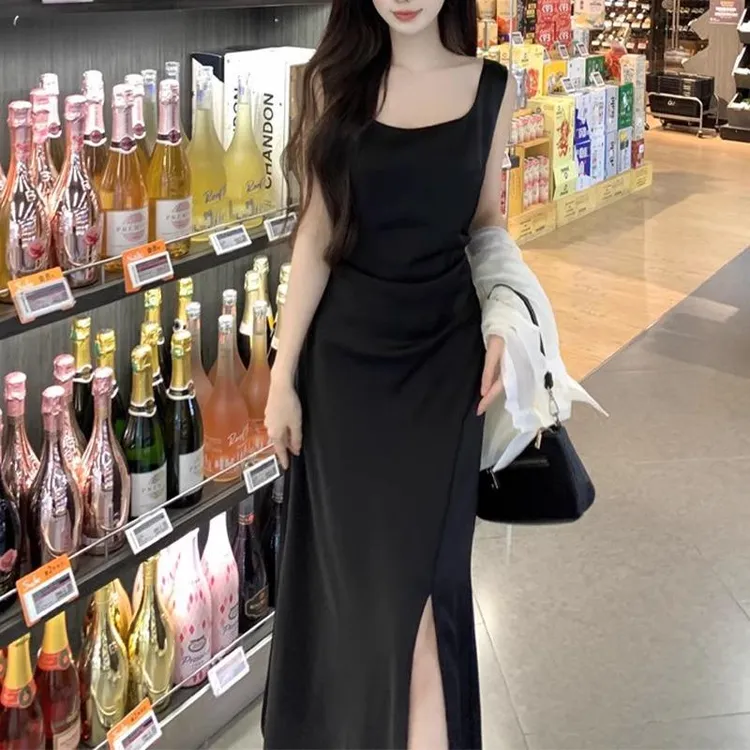 FAVMARTHA大码女装2025新款夏季高级感醋酸缎面吊带连衣裙胖显瘦