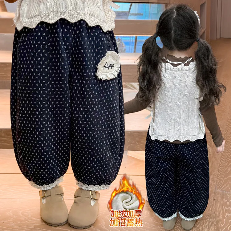 【羊驼绒】女童加绒裤子秋冬2025新款女宝宝洋气加绒加厚束脚口裤子