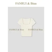 FANRUI/泛芮「纤蜜」甜辣妹纯色简约大领口百搭显瘦短袖T恤女B17270