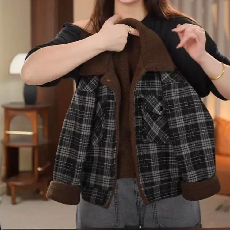 【加厚羊羔绒】儿童外套冬季新款男童加绒加厚格子上衣中大童男孩