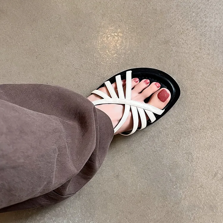 34-40码|1.5cm平跟|米白/黑/酒红|陈摸鱼百搭夏季露趾罗马风凉鞋