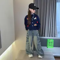 女童春秋款韩版休闲毛衣针织套装中大童时髦洋气儿童秋装牛仔裤