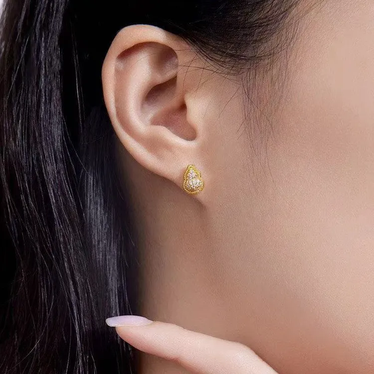 铜合金锆石耳饰 小巧精致葫芦耳钉爆款耳环轻奢气质大气百搭耳饰