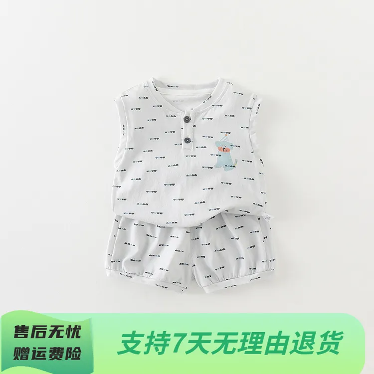2025夏新品宝宝无袖背心短裤套装婴儿衣服夏天外出服睡衣薄款可爱