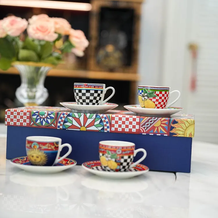 【奇居腾飞】轻奢新骨瓷西西里系列咖啡杯碟下午茶茶具 四件套