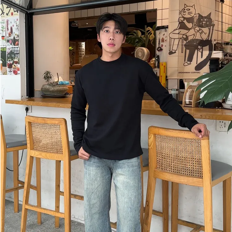 260克32支精梳纯棉磨毛男士长袖保暖日常休闲男士微宽松长袖T恤