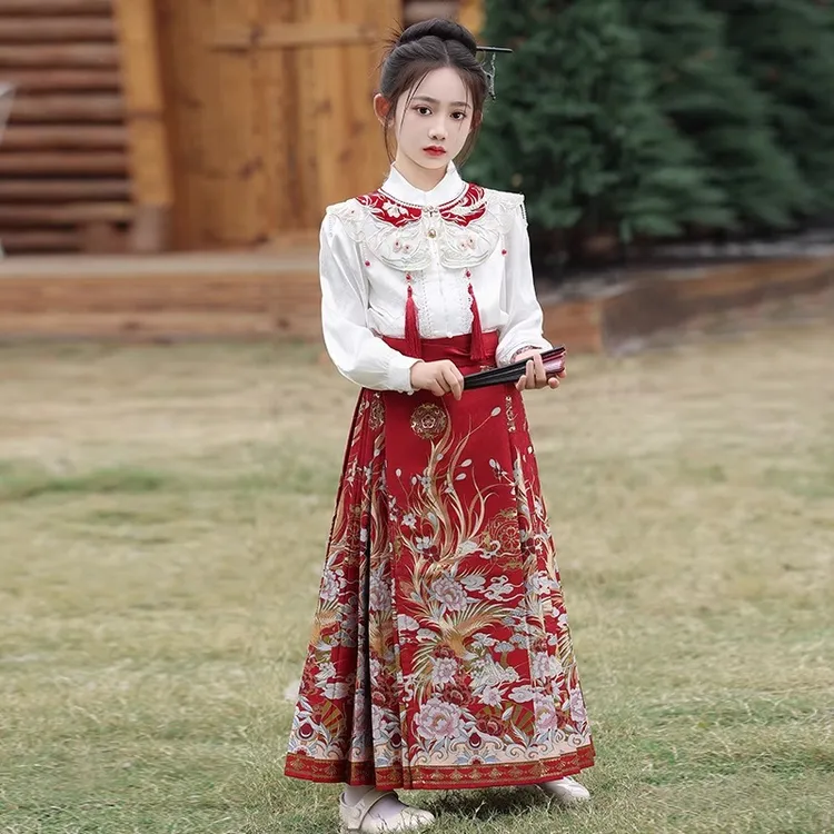 儿童汉服马面裙女童春秋套装2025新款春季高端新中式国风古风春装