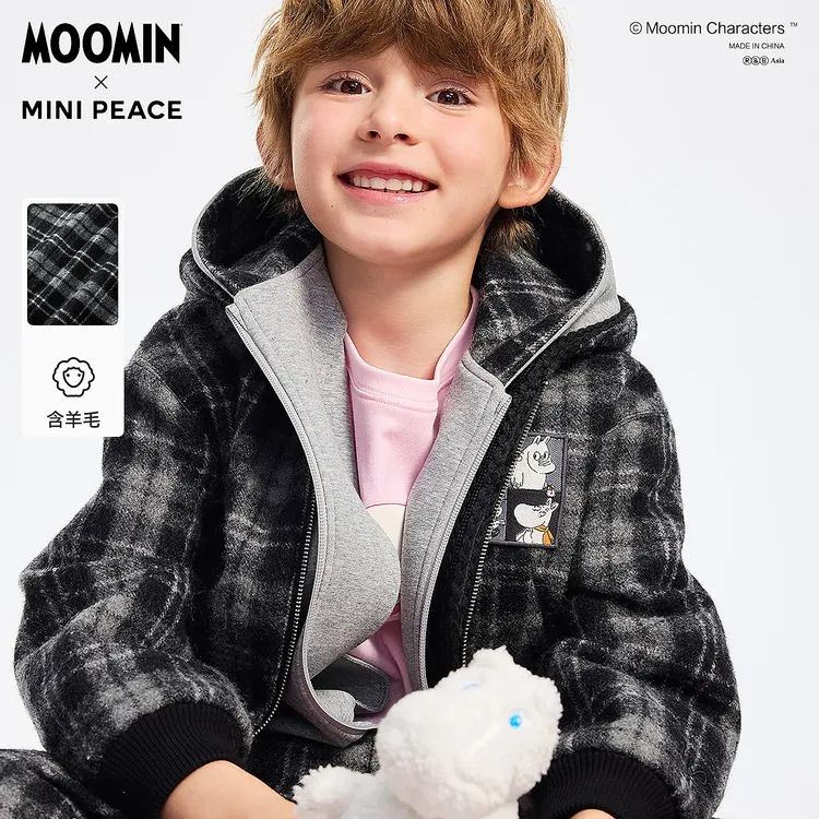MINIPEACE×姆明合作系列男童羊毛妮子大衣儿童外套夹克秋冬装潮