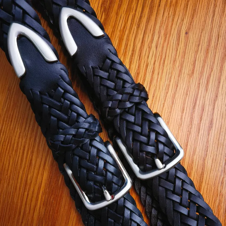 手工编织皮带男真皮纯头层牛皮休闲腰带中青年复古针扣百搭裤带潮