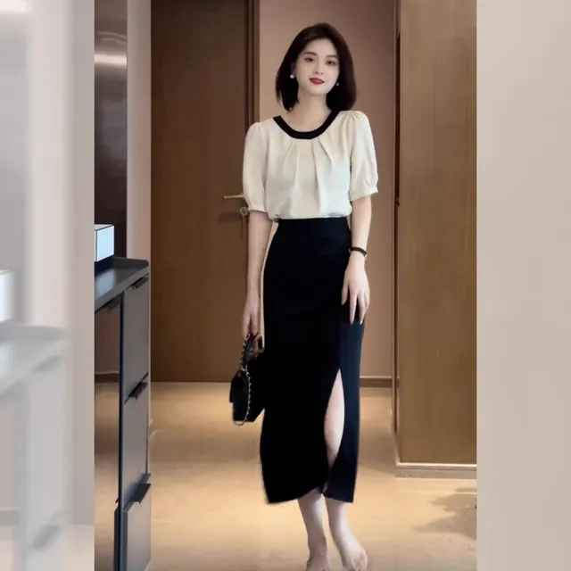 韩系风格穿搭上衣温柔风甜美套装韩剧女主女人味气质洋气两件套裙