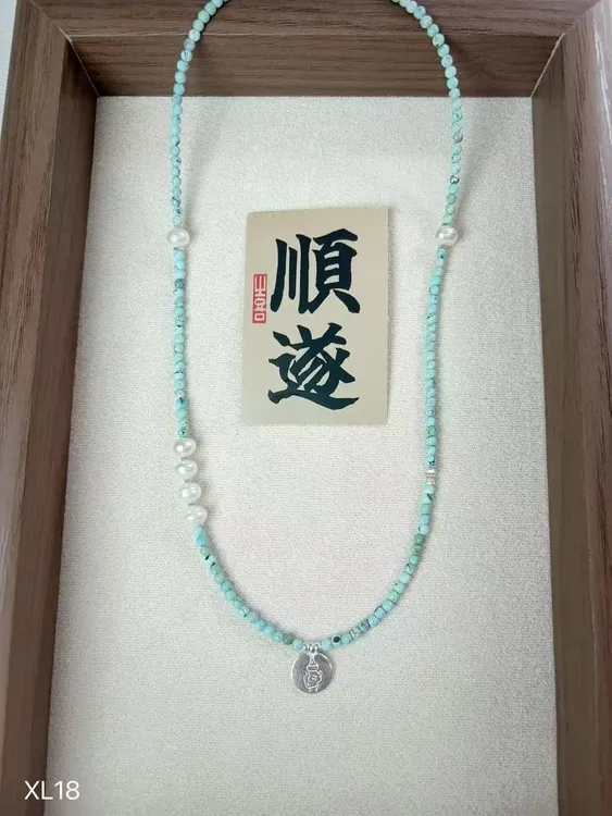 坠链均925银 925银银制品 民族风小清新蒙古姑娘坠子蓝秋冬项链