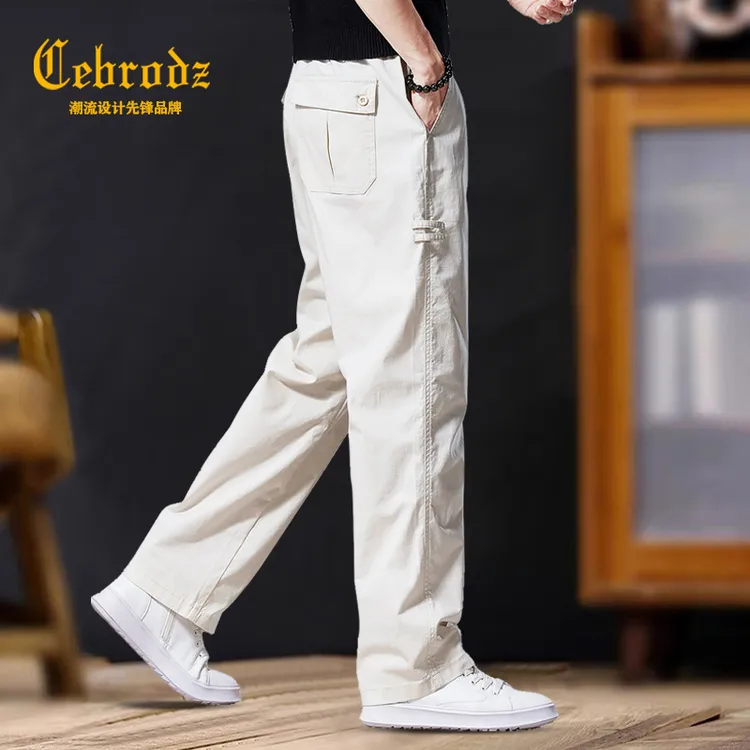 法国Cebrodz高端日系简约纯色休闲裤男士秋季新款宽松潮流直筒裤