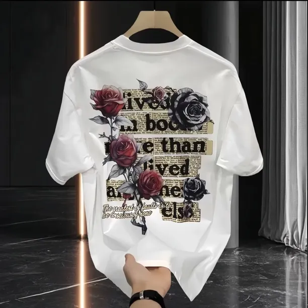 时尚高端短袖t恤男潮流圆领简约百搭潮牌轻奢痞帅休闲上衣T恤宽松