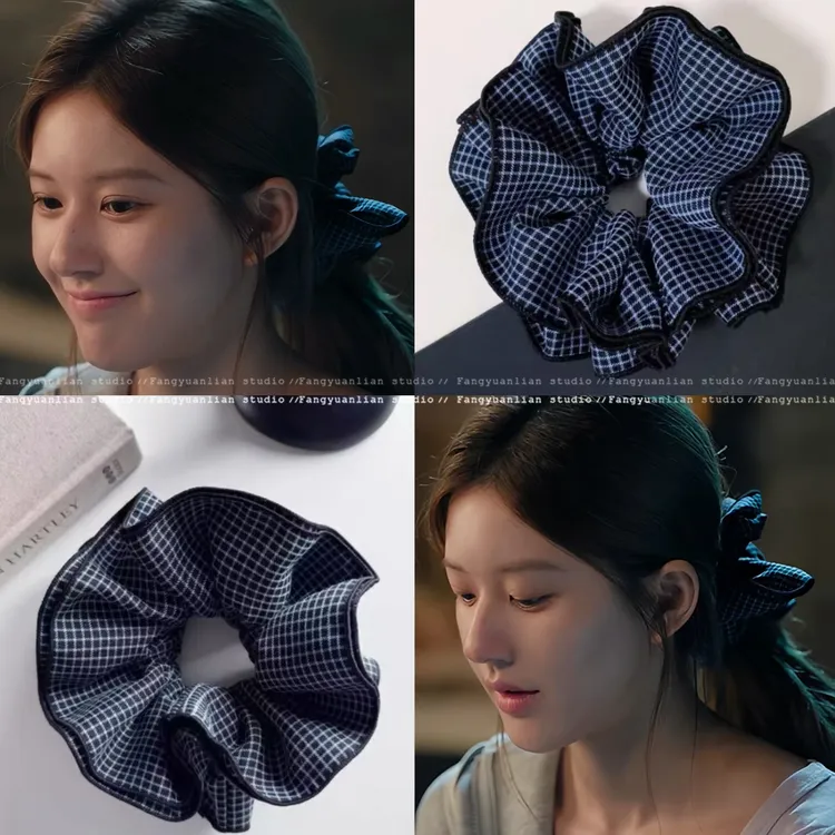 许我耀眼赵露思同款撞色格子大肠发圈小众设计发绳复古高级感头绳