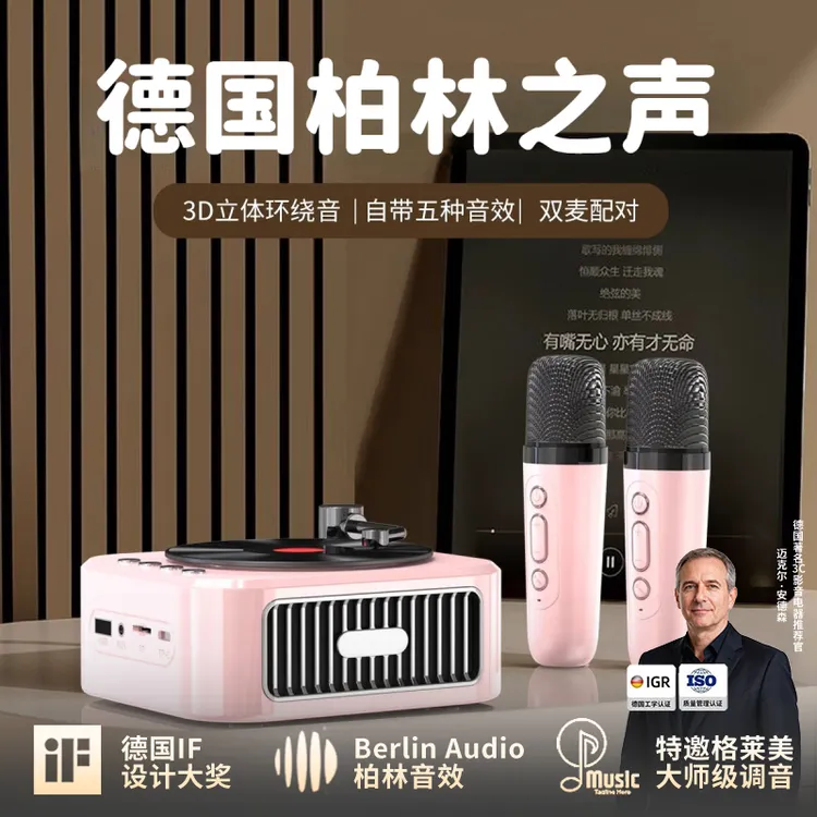 柏林之声K歌麦克风音响一体套装无线儿童家用话筒KTV唱歌声卡户外
