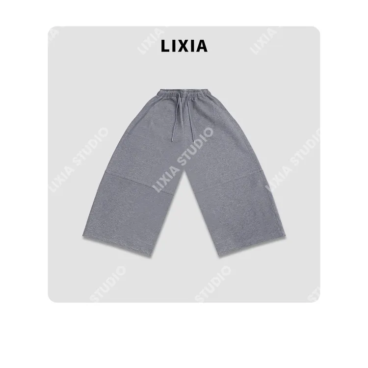 LIXIA【灰逸阔境】时尚休闲慵懒风加绒抽绳阔腿八分休闲裤-D10179
