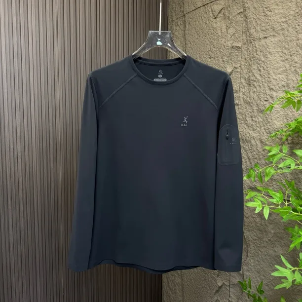 厚款加绒秋冬简约风长袖圆领T恤舒适户外男士休闲上衣