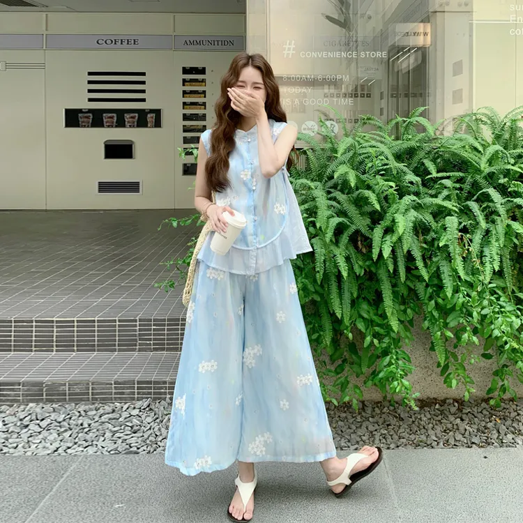 清冷感新中式无袖旗袍上衣裙裤套装2025夏季新款氛围感气质两件套