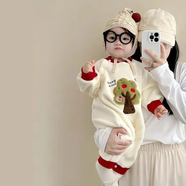 YeeHoOlife/英氏【断码清仓】婴儿连体衣秋冬保暖摇粒绒加绒超萌卡