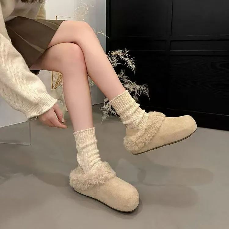 加绒棉鞋勃肯2025秋冬毛毛边两穿5cm厚底增高丑萌阔腿裤必备鞋