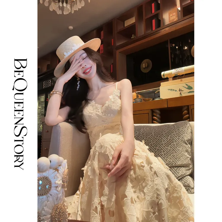 余潇潇【美人花宴】重工绣花可调节肩带镂空吊带连衣裙轻礼服