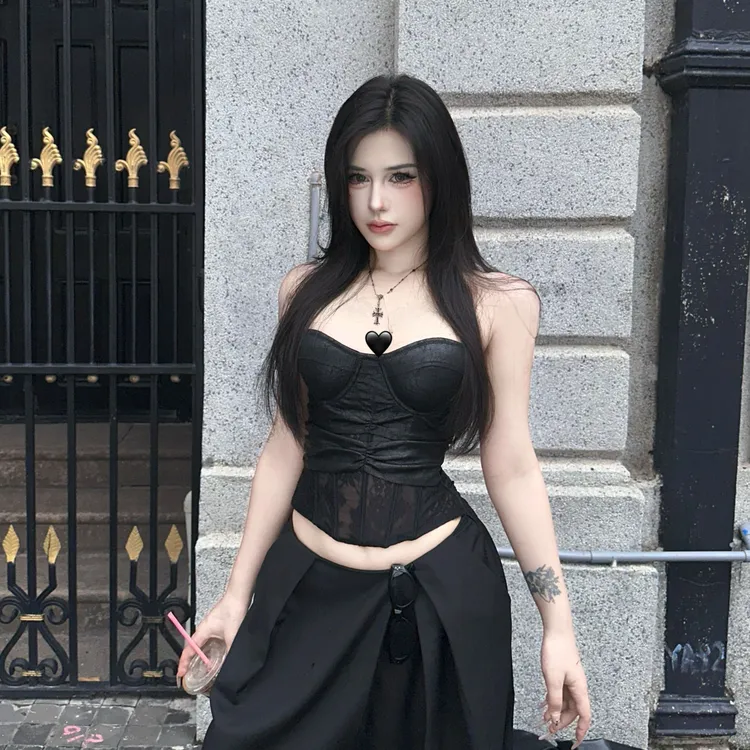 清【猫女】辣妹蕾丝重工鱼骨胸衣修身显瘦通勤百搭穿搭性感收腰L9