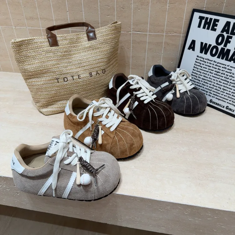 广州欧货【软芙蕾】早春萌头真皮5cm系带复古学院气质百搭松糕鞋