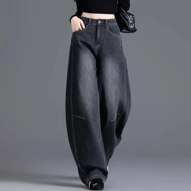 黑色牛仔裤女2025新款秋冬季高个子复古拖地弯刀裤休闲哈伦阔腿裤