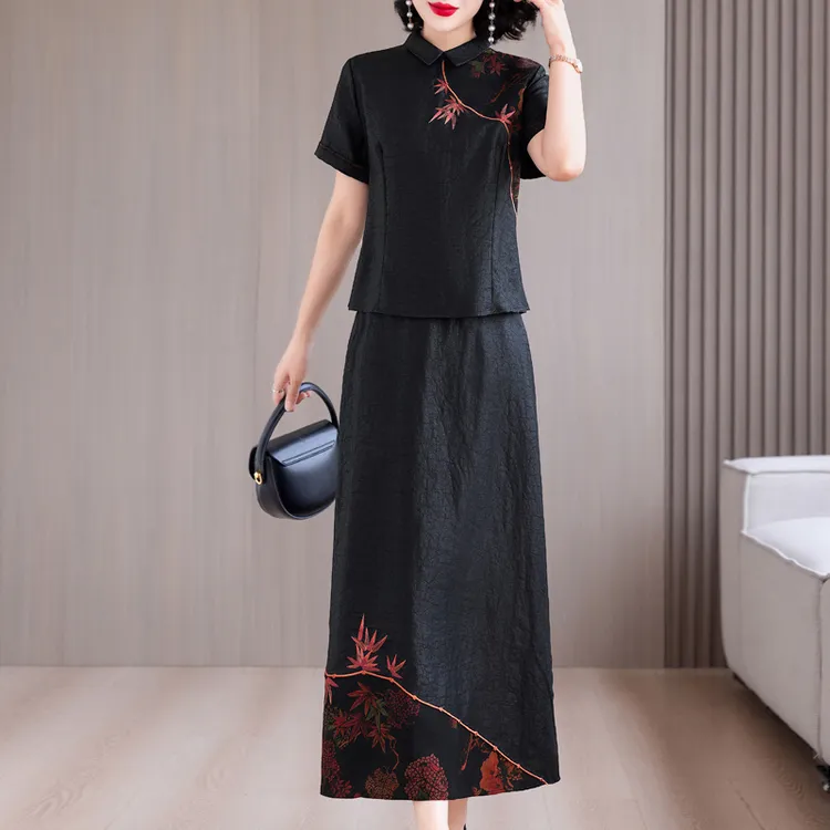 王小鸭2025夏季新款时尚套装女气质中老年妈妈装显瘦两件套半身裙